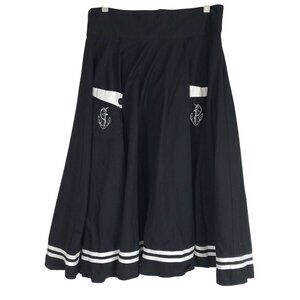 HELL BUNNY VIXEN - WOMENS LARGE - BLACK FIT & FLARE SKIRT ROCKABILLY GOTH SCHOOL